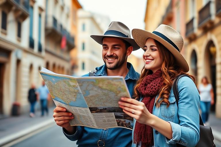 Couple exploring city